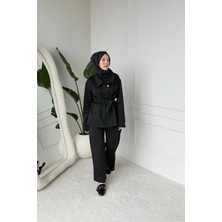 Mihran Butik Sophie Model Bel Kemer ve Düğme Detaylı Kadın Takım Siyah