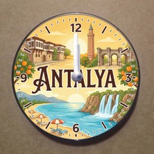 Bsb Antalya Temalı Magnet Saat Buzdolabı Süsü Duvar Saati 10,5cm MS1013