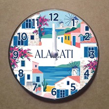 Bsb Alaçatı Temalı Magnet Saat Buzdolabı Süsü Duvar Saati 10,5cm MS2006