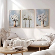 Pam Studio Mavi Bej Çiçek Desenli 3’lü Tablo Seti – Zarif Vazo Temalı Duvar Dekoru