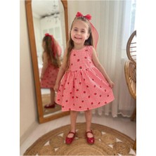 Dudor Kids Kız Çocuk Çilek Desenli Yazlık Elbise-Bayramlık