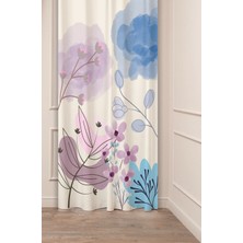 Greendecor Bohem Çiçekler Yaprak Bej Krem Desenli Özel Tasarım Dijital Baskılı (Tek Kanat) Modern Fon Perde