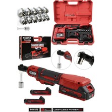 Power Black 21V Akülü Darbeli Cırcır Kolu – 3/8" Profesyonel Somun Sıkma & Sökme Kırmızı