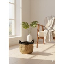 Panalı Kare Siyah Detaylı Sepet Küçük 30X27X25 cm