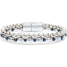 Moncuk Design Çelik Zincirli Gümüş Arpa ve Mavi Hematit Bileklik 33512B21D4