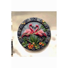 AA Shop Flamingo Pembe Hayvan Renkli Baskı Desenli Sayılı Hediyelik Ahşap Sessiz Tablo Duvar Saati 687