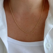 Lente Aksesuar Gold Ince Top Zincir Kolye - 14K Altın Kaplama Minimal Seri Kadın Kolye