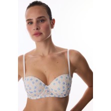 Penti Kırık Beyaz Pop Çiçekli Dantelli Pedli Push Up Sütyen