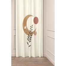 Greendecor Bohem Ay Yaprak Güneş Desenli Dijital Baskılı Fon Perde (Tek Kanat) Modern Tasarımlı  Fon Perde