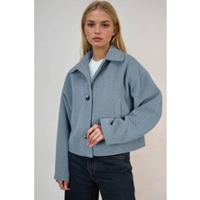 Ohepmoda Oversize Desenli Kadın Kısa Kaşe Kaban