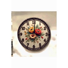 AA Shop Çiçek Bitki Renkli Baskı Desenli Sayılı Hediyelik Ahşap Sessiz Tablo Duvar Saati 681