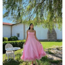 Quadre Etek Ucu Tüllü Ip Askılı Midi Boy Elbise