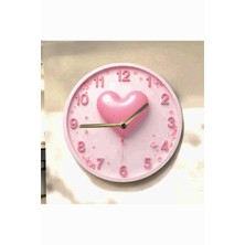 AA Shop Pembe Kalp Sevgili Renkli Baskı Desenli Sayılı Hediyelik Ahşap Sessiz Tablo Duvar Saati 665