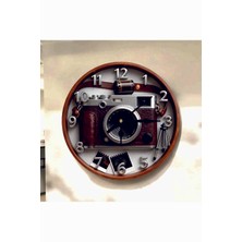 AA Shop Fotoğraf Makinesi Renkli Baskı Desenli Sayılı Hediyelik Ahşap Sessiz Tablo Duvar Saati 713