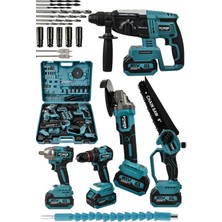 Power Black Pro 21V Akülü 5'li Set Kırıcı Delici Hilti Taşlama Somun Sıkma Akülü Vidalama Budama Taşlama