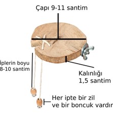 X-Perk Doğal Ağaç Kuş ve Ufak Papağan Tüneği Zilli Boncuklu Çap 9-11 Santim Kalınlık 15 Milim Kabuksuz Çatlak Tünek