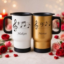 Bk Gift Kişiye Özel Sevgili Çift Tasarımlı 2’li Kulplu Beyaz&gold Çelik Termos Mug 450 ml -4, Sevgiliye Hediye, Sevgililer Günü Hediyesi