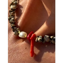 CAPO By Aytaç Yamaç Dalmaçyalı Jasper Doğal Taşlı, Mercan ve Inci Detaylı El Yapımı Kolye