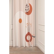Greendecor Vazo Güneş Ay Yaprak Bohem Desenli Özel Tasarım Dijital Baskılı (Tek Kanat) Bej Krem Şık Fon Perde