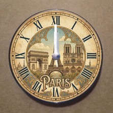 Bsb Paris Temalı Magnet Saat Buzdolabı Süsü Duvar Saati 10,5cm MS3012