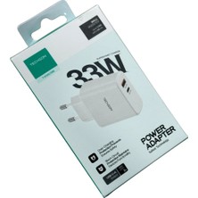 TECHSON 33W Type-C + USB Hızlı Şarj Adaptörü Şarj Başlığı Beyaz S11AC33B