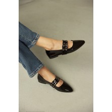 Milaya Shoes Laila Metal Tokalı Rugan Kadın Babet Ayakkabı