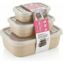 My Balli Store 3'lü Bej Plastik Saklama Kabı