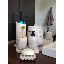 Trust Stone Mermer Serisi Beton Banyo Seti,çöp Kovasi,tuvalet Fırçası Takimı,tepsi,sıvı ve Katı Sabunluk,