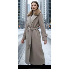 Esin Giyim Aurora Kürk Yakalı Kaşe Kaban