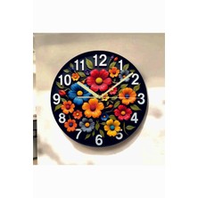 AA Shop Çiçek Bitki Renkli Baskı Desenli Sayılı Hediyelik Ahşap Sessiz Tablo Duvar Saati 600