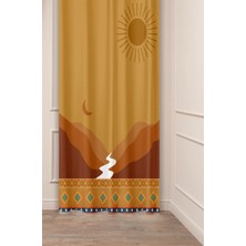 Greendecor Bohem Ay Güneş Dağ Çöl Nehir Özel Tasarım Desenli Dijital Baskılı (Tek Kanat) Modern Şık Fon Perde