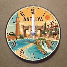 Bsb Antalya Temalı Magnet Saat Buzdolabı Süsü Duvar Saati 10,5cm MS2009
