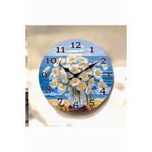 AA Shop Çiçek Bitki Renkli Baskı Desenli Sayılı Hediyelik Ahşap Sessiz Tablo Duvar Saati 690