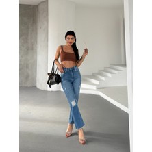Aida Fashion Diz Yırtık Boyfit Jeans