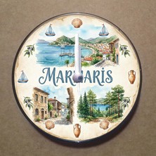 Bsb Marmaris Temalı Magnet Saat Buzdolabı Süsü Duvar Saati 10,5cm MS2036