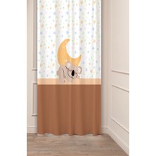 Greendecor Özel Tasarım Ayıcık Yıldız Ay Bej Desenli Dijital Baskılı (Tek Kanat) Çocuk Odası Modern Fon Perde