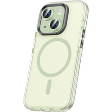 Apple iPhone 15 Kılıf Airbagli Magsafe Wireless Şarj Özellikli Lens Koruyuculu Stsr Klaptika Kapak-Yeşil