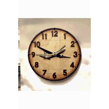 AA Shop Uçak Renkli Baskı Desenli Sayılı Hediyelik Ahşap Sessiz Tablo Duvar Saati 677