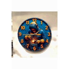 AA Shop Kaynak Demirci Renkli Baskı Desenli Sayılı Hediyelik Ahşap Sessiz Tablo Duvar Saati 720