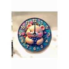 AA Shop Ayıcık Çocuk Renkli Baskı Desenli Sayılı Hediyelik Ahşap Sessiz Tablo Duvar Saati 711