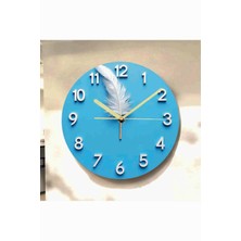 AA Shop Turkuaz Tüy Renkli Baskı Desenli Sayılı Hediyelik Ahşap Sessiz Tablo Duvar Saati 676