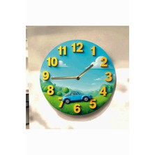 AA Shop Araba Doğa Çocuk Renkli Baskı Desenli Sayılı Hediyelik Ahşap Sessiz Tablo Duvar Saati 734