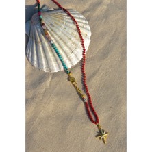 CAPO By Aytaç Yamaç Altın Kaplama Sirius Yıldızı Mercan Turkuaz Inci ve Turmalin Taşlı Kolye - Zarif ve Renkli Takı