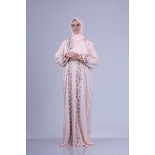 Tulteks Tülteskz Kadın Fermuarlı Tek Parça Çiçek Nakışlı Namaz Elbisesi