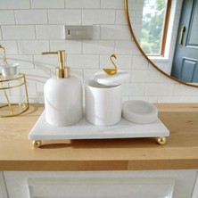 Ecay Mermer Ürünleri Mermer Beyaz Banyo Seti Gold 4 Lü
