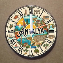 Bsb Antalya Temalı Magnet Saat Buzdolabı Süsü Duvar Saati 10,5cm MS1014