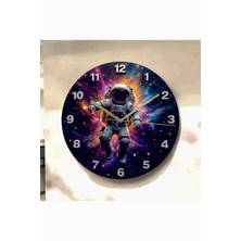 AA Shop Uzay Astronot Renkli Baskı Desenli Sayılı Hediyelik Ahşap Sessiz Tablo Duvar Saati 740