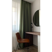 Greendecor Haki Yeşil Fon Perde (Tek Kanat) Pilesiz Extraforlu Düz Dikim Keten Kumaş Fon Perde Ev Dekorasyonu