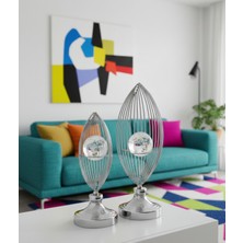 Decodelight Krom Metal Ayaklı Krom Yelken Model Baloncuk Camlı 2'li Ev Aksesuar Dekor Biblo Obje