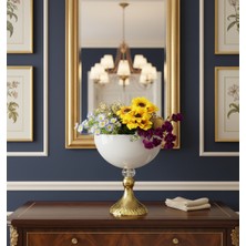 Decodelight Gold Dekoratif Desenli Metal Ayaklı Kristal Taşlı Beyaz Küre Salon Düğün Nişan Vazo Masa Dekor